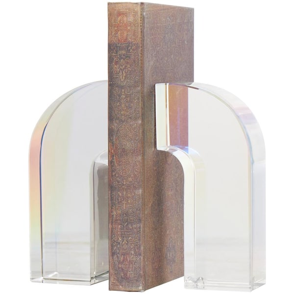 Litton Lane Clear Crystal Arched Geometric Bookends (Set of 2)