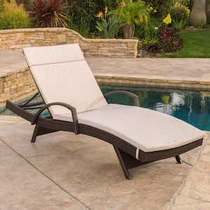 Salem Mixed Brown Faux Rattan Outdoor Chaise Lounge with Beige Cushions