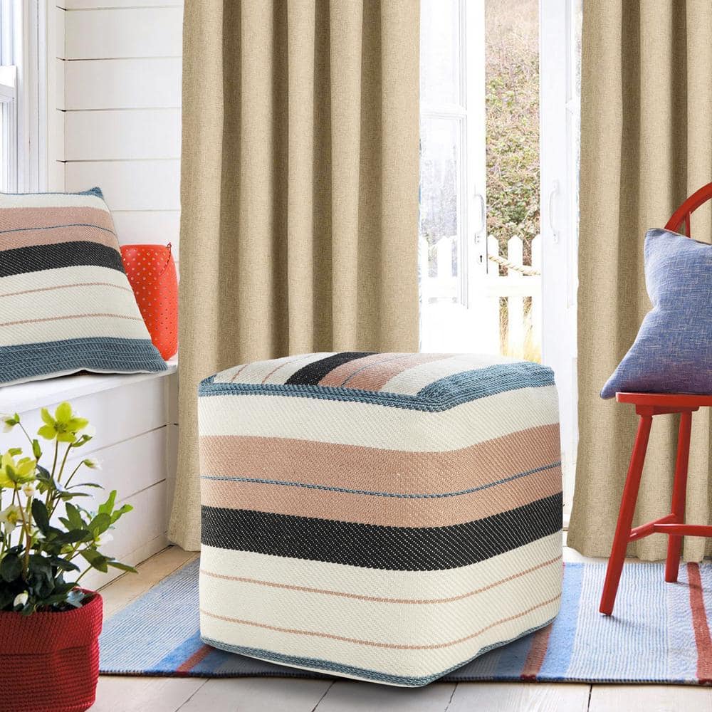 Multicolor Striped Polyester Indoor/Outdoor Pouf Ottoman