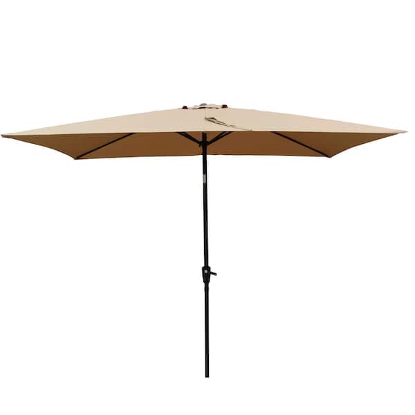 ToolCat 9 ft. x 6 ft. Rectangular Aluminum Market Push Button Tilt with Crank Patio Umbrella in Brown