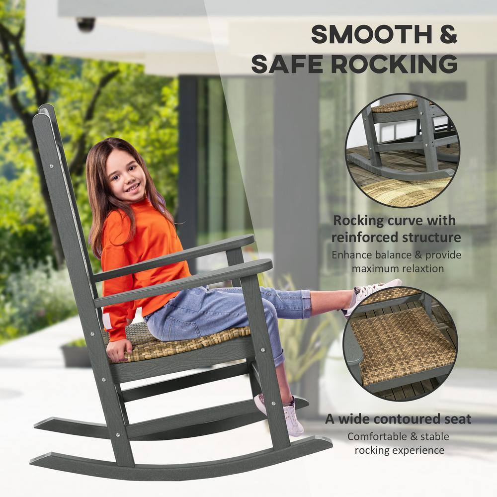 Traditional Dark Gray Wicker Porch Rocking Chair with Padded Seat
