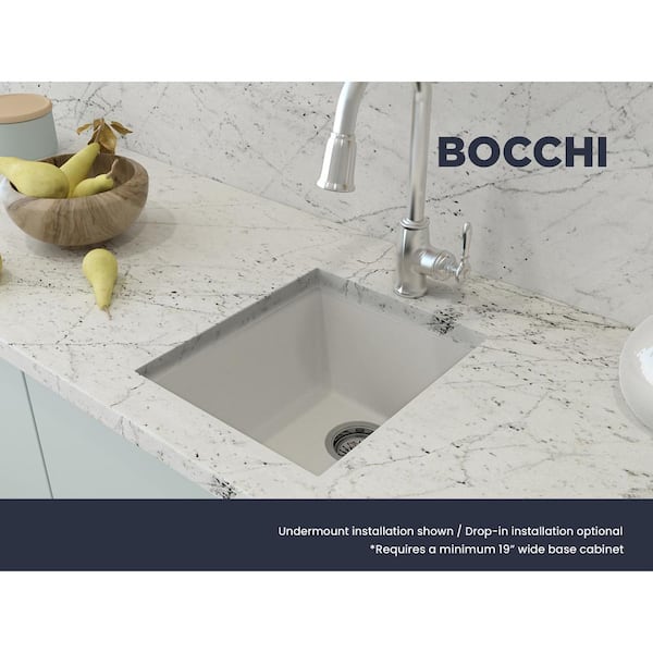 Campino Uno Milk White Granite Composite 16 in. Single Bowl Drop-in/Undermount Bar Sink with Strainer