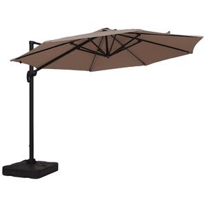 11 ft. Steel Cantilever Solar LED Patio Umbrella in Beige with Crank and Base