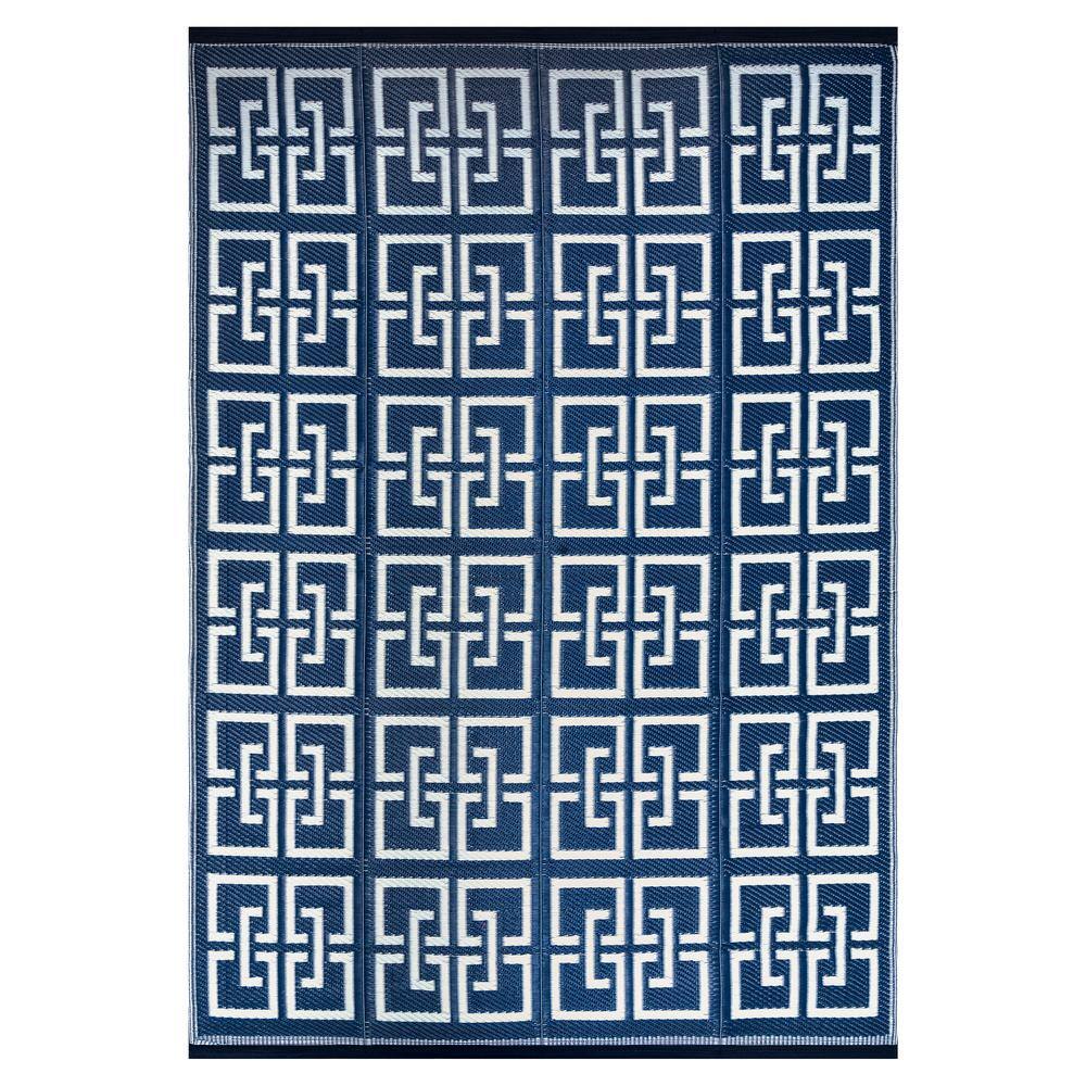 Beverly Rug 9 X 12 Navy Lightweight Greek Keys Reversible Plastic