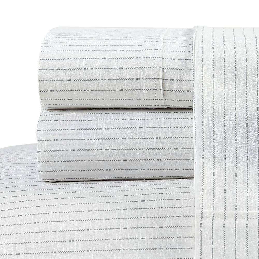 Twin Gray Cotton Percale Stripe Sheet Set