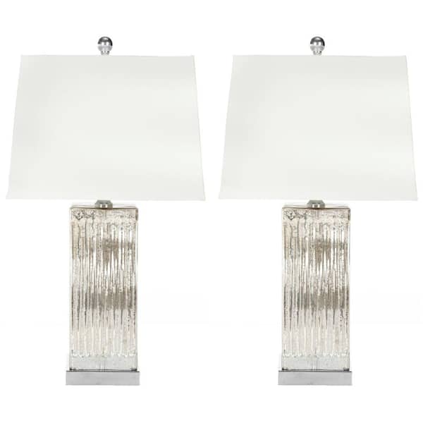 SAFAVIEH Rock 27 in. Crystal Cylinder Table Lamp with White Shade (Set of 2)