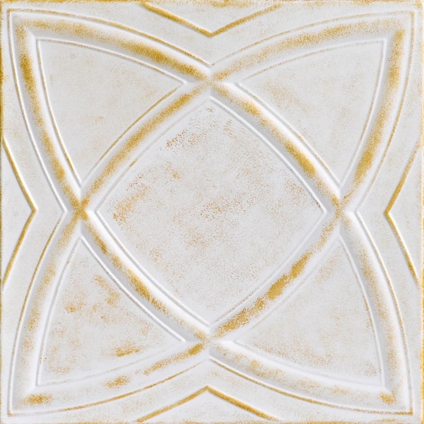 A La Maison Ceilings Elliptic Illusion 1.6 ft. x 1.6 ft. Glue Up Foam Ceiling Tile in White Washed Gold