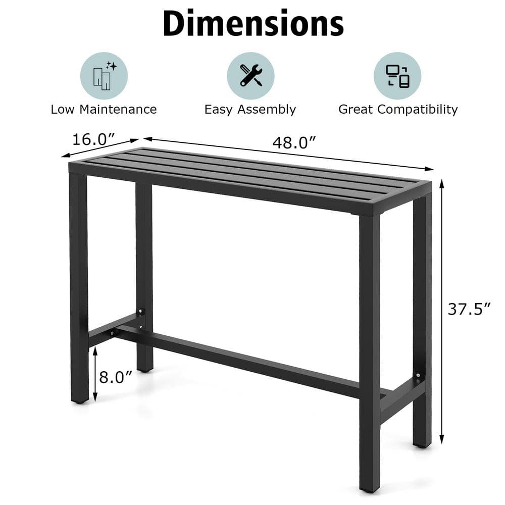 48" Black Metal Outdoor Bar Table with Footrest