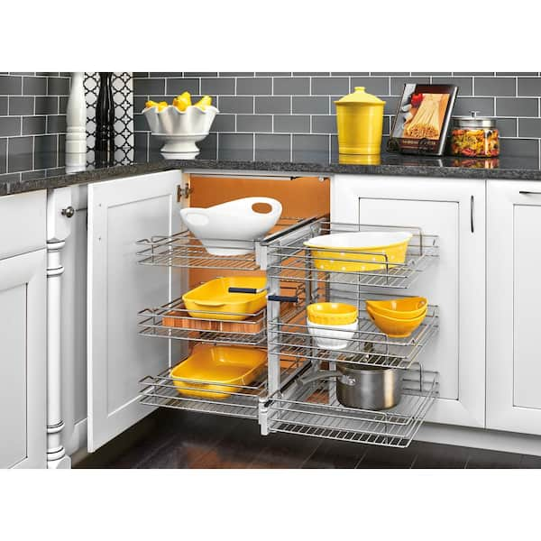 Rev-A-Shelf 15 in. Blind Corner Cabinet Pull-Out Chrome 2-Tier Wire Basket  Organizer with Soft-Close Slides 5PSP-15SC-CR - The Home Depot