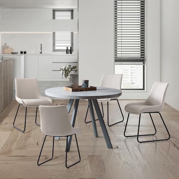 GOJANE 5-Piece Gray Round Dining Table Set Modern MDF Dining Table and 4 U-shaped Dining Chairs