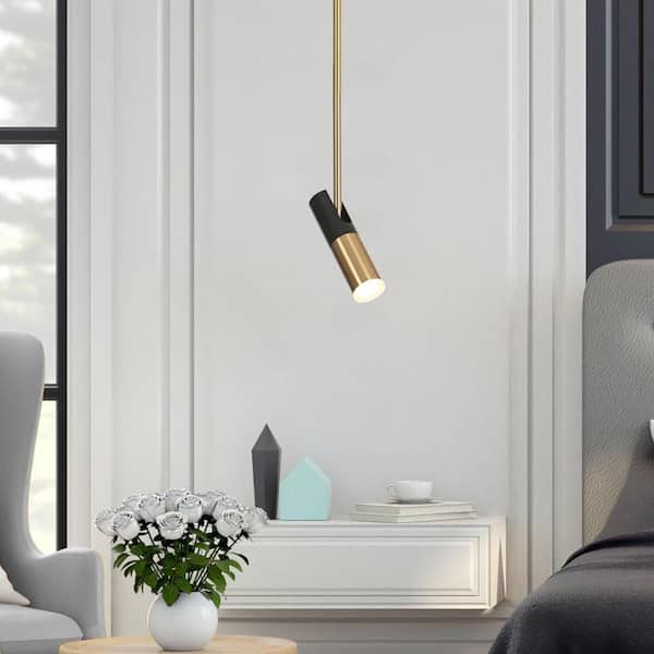 Lulier 5-Watt Integrated LED Hanging Pendant Light, Modern Matte Black and Brass Plated Light Fixture