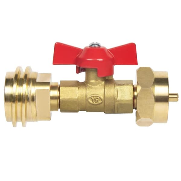 Solid Brass Propane Tank Adapter Conversion Kit with Valve, 20 lb. to 1lb. Converter for Hook Up Small Propane Tanks
