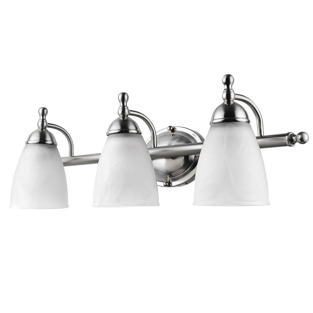 Diana Satin Nickel 3-Light Vanity with Alabaster Glass Shades