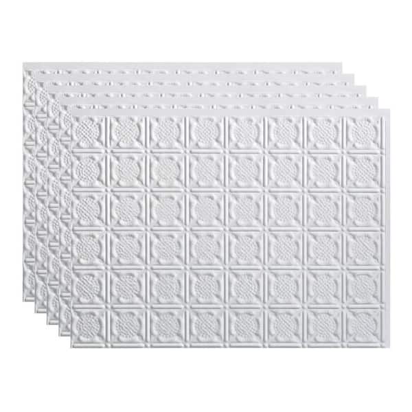Fasade Traditional #6 18.25 in. x 24.25 in. Vinyl Backsplash Panel in Gloss White (5-Pack)