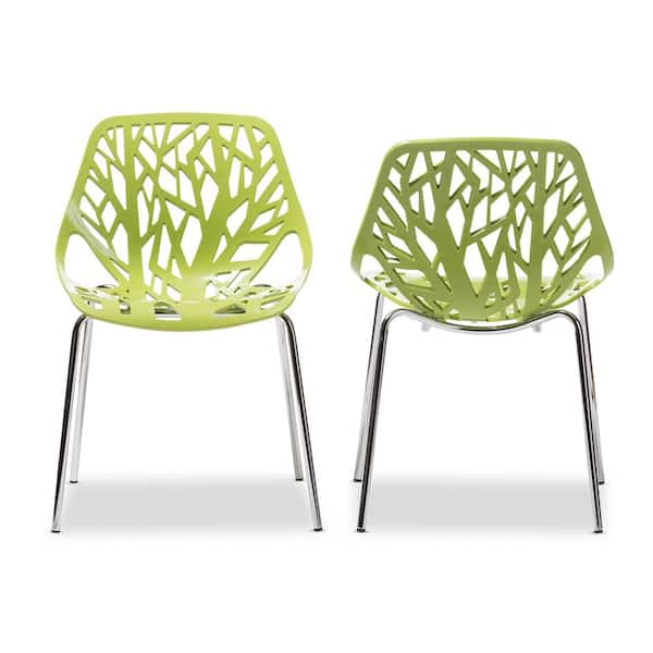 Baxton Studio Birch Sapling Green Plastic Dining Chairs Set of 2