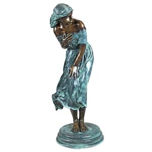 35.5 in. H The Windblown Maiden Cast Bronze Garden Statue