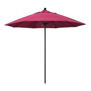 9 ft. Black Aluminum Commercial Market Patio Umbrella with Fiberglass Ribs and Push Lift in Hot Pink Sunbrella