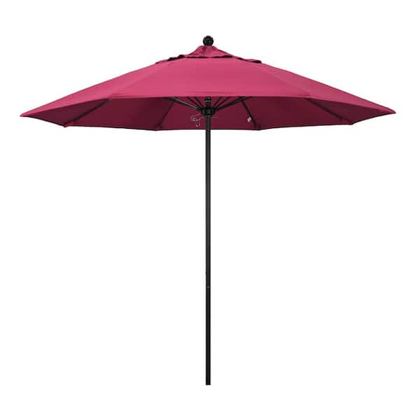 California Umbrella 9 ft. Black Aluminum Commercial Market Patio Umbrella with Fiberglass Ribs and Push Lift in Hot Pink Sunbrella