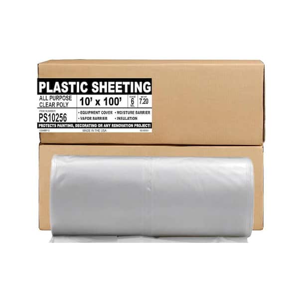 Aluf Plastics 6 MIL Heavy Duty Clear All Purpose Vapor and Barrier Sheet Tarp/Drop Cloth-10 ft. x 25 ft.-For Painting and Construction