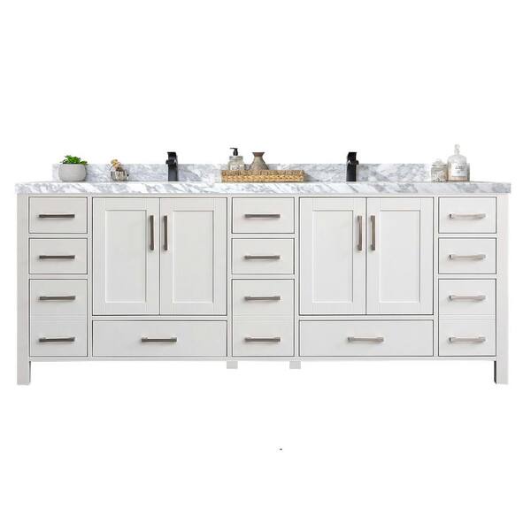 Willow Collections Malibu 84 in. W x 22 in. D x 36 in. H Double Sink Bath Vanity in Grey with 2 in. Carrara Marble Vanity Top