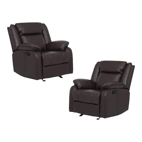 EVERGLADE HOME Atlas 37 in. D Brown Flared Arm Faux Leather Straight Armrests Reclining Chair (Set of 2)