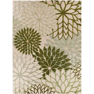 Aloha Ivory Green 9 ft. x 12 ft. Floral Contemporary Indoor/Outdoor Area Rug