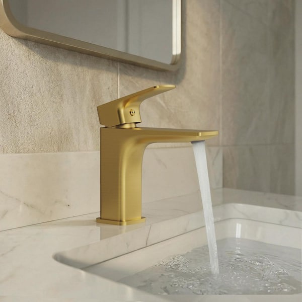 6.5 in. Low-Arc 1-Handle Single Hole Brass Bathroom Sink Faucet with Drain Assembly in Brushed Gold, 1.2 GPM