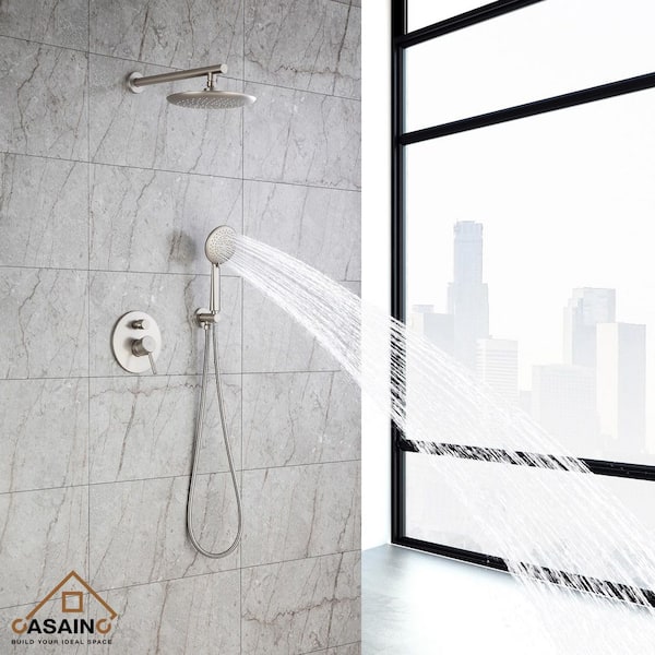 5-Spray Patterns 9.5 in. Wall Mount Dual Shower Heads in Spot Resist Brushed Nickel