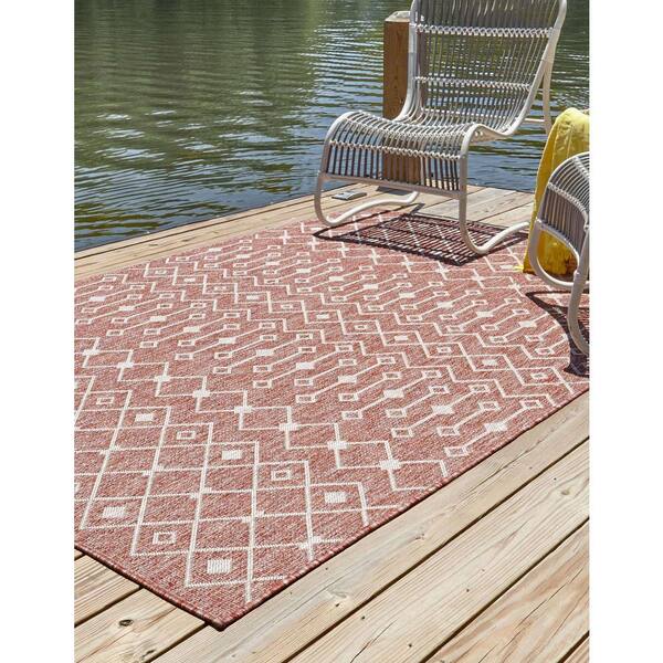 Unique Loom Outdoor Trellis Area Rug (7' x 10' - Rust Red)