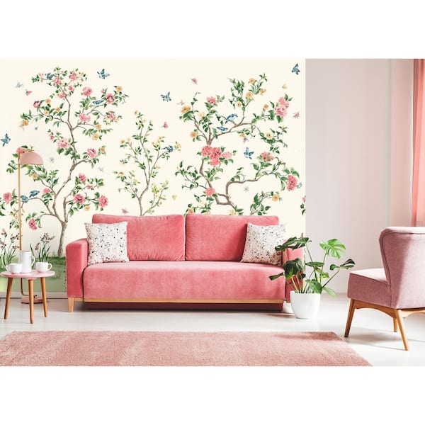 Origin Pink Chinoiserie Flowers Tree Wall Mural MUR193M - The Home