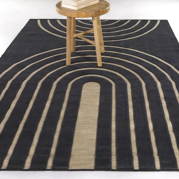 Berrigan Charcoal 8 ft. x 10 ft. Stripe Indoor/Outdoor Area Rug