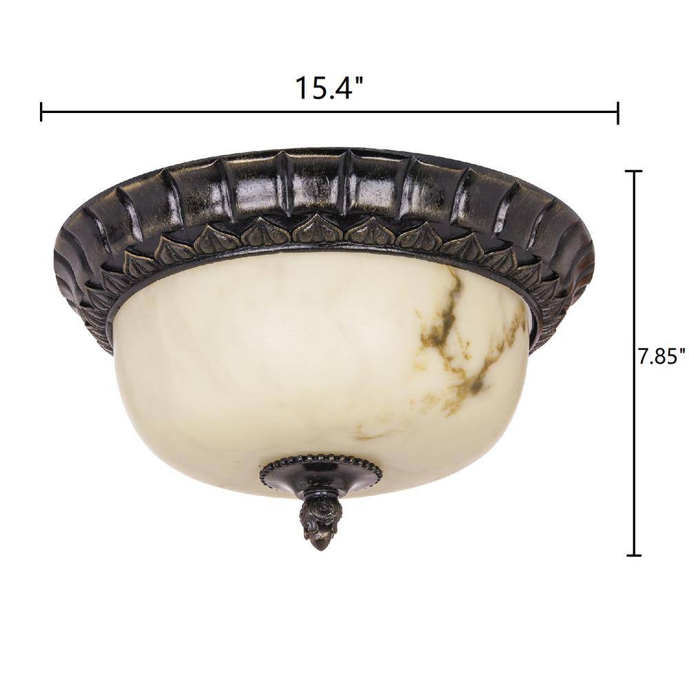 Weathered Bronze 15" Dome Ceiling Light with Alabaster Glass Shade