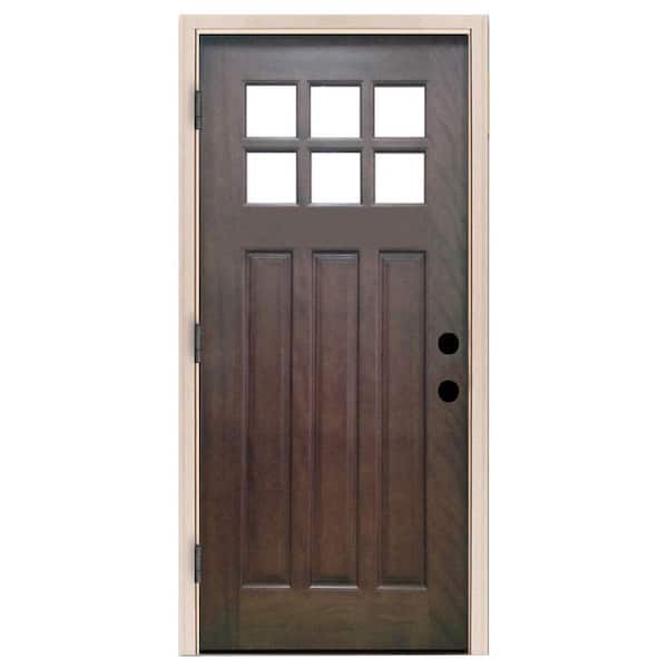Steves & Sons 32 in. x 80 in. Craftsman 6 Lite Stained Mahogany Wood Prehung Front Door