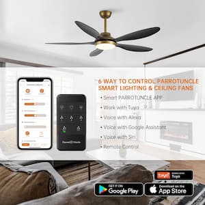 52 in. Indoor Integrated LED Antique Brass Smart Ceiling Fan with Light and Remote, Works with Alexa/Google/Siri/Tuya