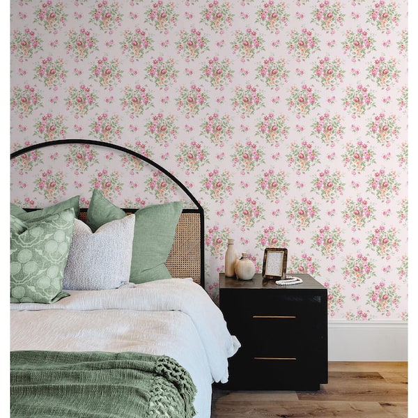 Posy Pink Floral Bunches Vinyl Peel and Stick Wallpaper Roll (30.75 sq. ft.)