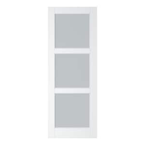 30 in. x 80 in. 3-Lite Tempered Frosted Glass and Solid Core Manufacture Wood White Primed Interior Door Slab