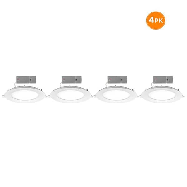 Commercial Electric 6 in. Canless Integrated LED Recessed Light Trim 900 Lumens Adjustable CCT Kitchen Bathroom Remodel Wet Rated (4-Pack)
