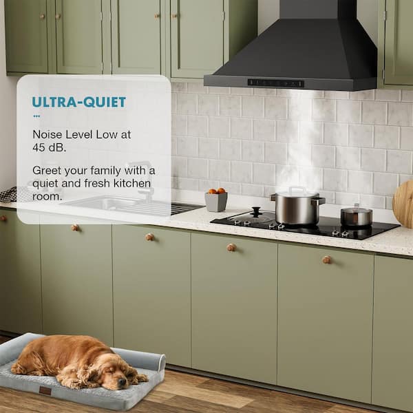 36 in. 600 CFM Ducted Wall Mount Range Hood in Black Stainless Steel with Gesture Control Charcoal Filter and LED light