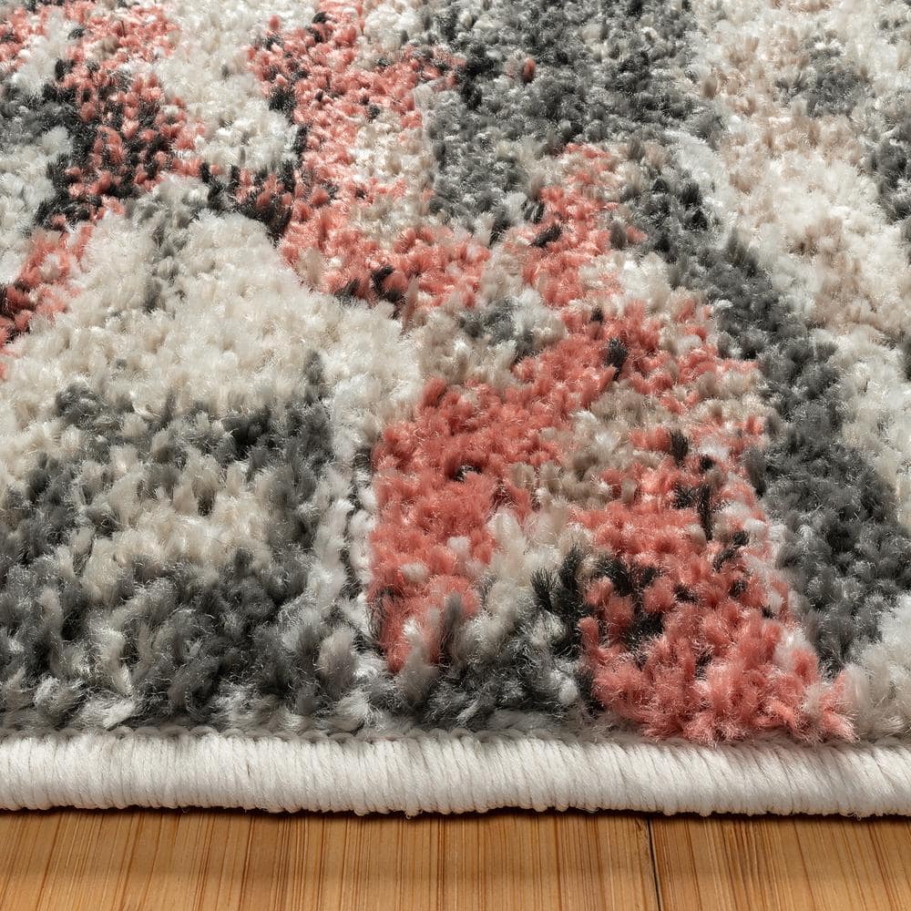 Ivory and Multi-Color Tufted Polypropylene Runner Rug