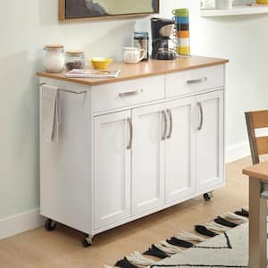 Brookshire White Kitchen Cart with Natural Wood Top