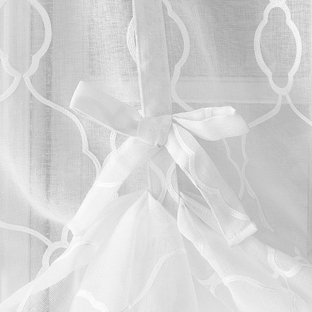 White Embroidered Trellis Light-Filtering Rod Pocket Window Shade