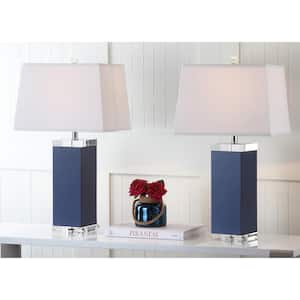 Deco Leather 27 in. Navy Table Lamp with White Shade (Set of 2)