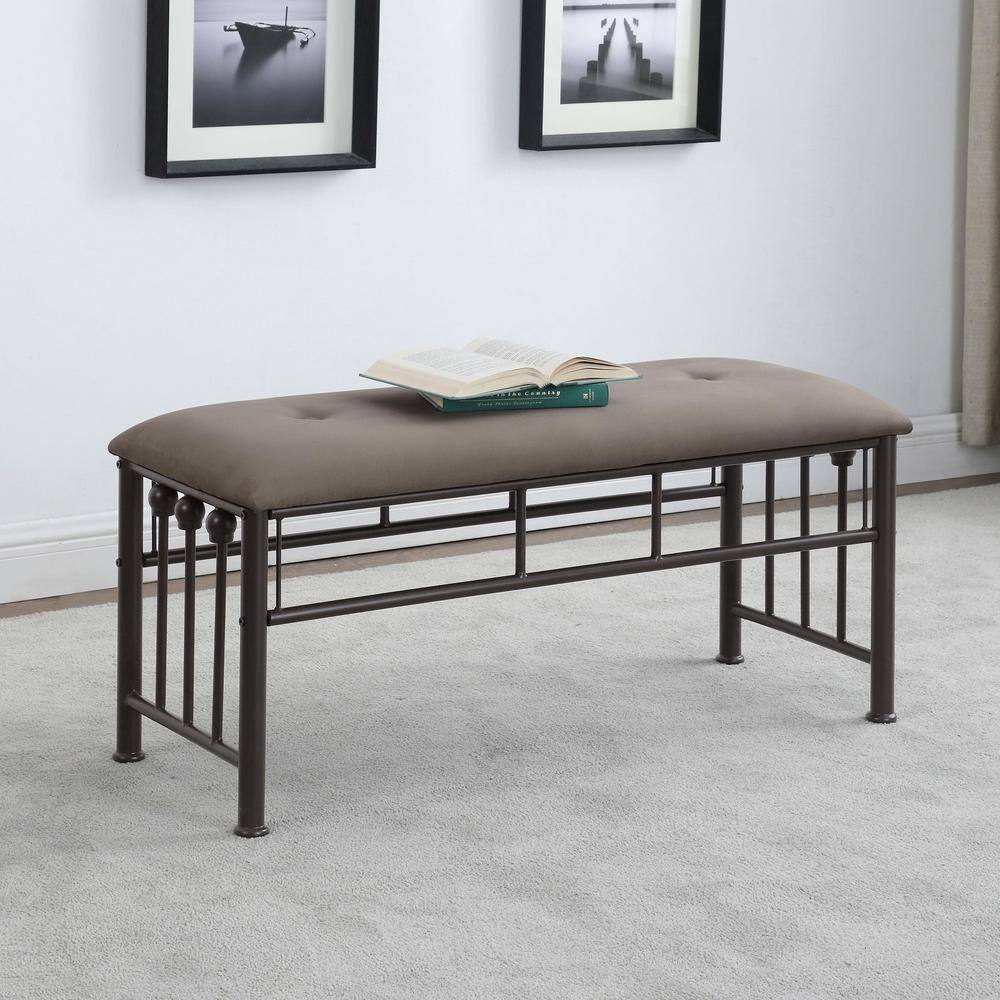 Livingston Beige Upholstered Bench with Dark Bronze Steel Frame