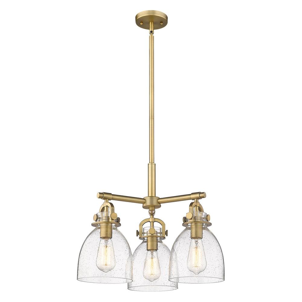 Newton Bell 100-Watt 3-Light Brushed Brass Shaded Mini Pendant Light with Seeded Glass Shade price history on PriceWatchPro
