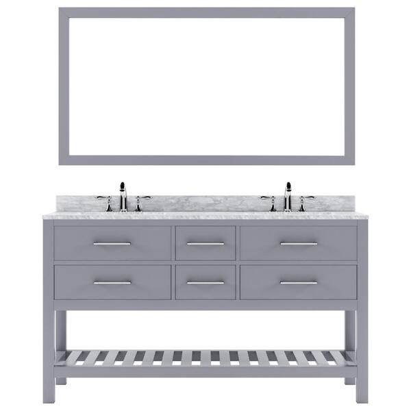 Virtu USA Caroline Estate 60 in. W x 22 in. D x 34 in. H Double Sink Bath Vanity in Gray with Marble Top and Mirror
