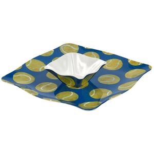 Sports Tennis 5-Piece Yellow/Blue Melamine Tray with 4 Dip Bowls Set