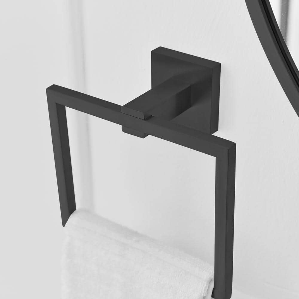 Matte Black Stainless Steel Square Wall Mounted Towel Ring