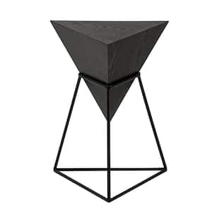 Modern 15.55 in. Black Triangle Wood End Table with Wooden Top and Metal Base