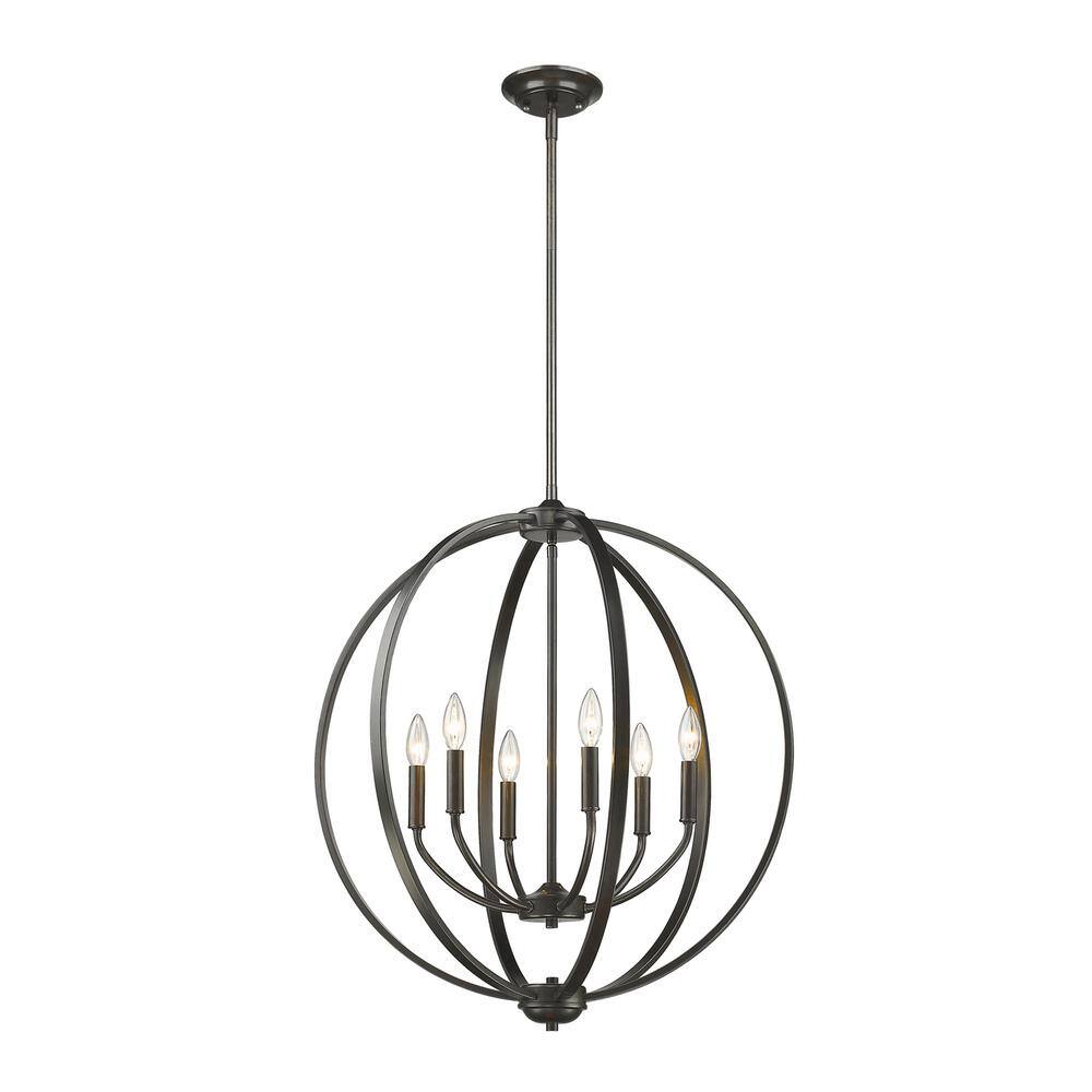 Etruscan Bronze 6-Light Modern Chandelier with Curvaceous Arms