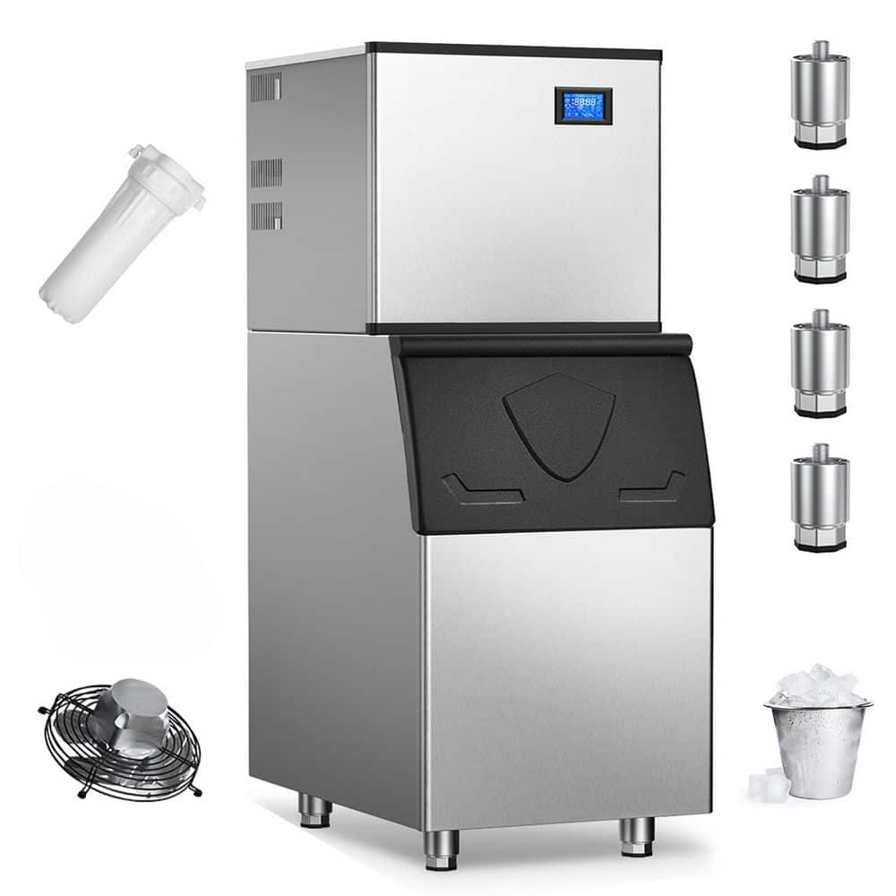 22.3 in. 520 lbs./24 Hours Freestanding Split Commercial Ice Maker in Silver 156-Full Size High-Density Ice Cubes/Cycle